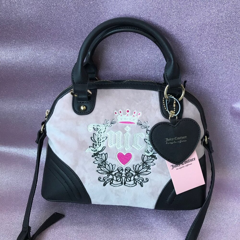 Juicy Couture Bag Pink Diamond HERITAGE SATCHEL Velour and Faux leather - Picture 2 of 10
